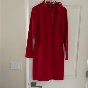 NEW Calvin Klein Red Long-Sleeve Tie-Neck Dress